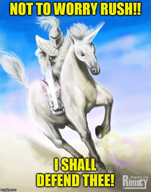 White Knight | NOT TO WORRY RUSH!! I SHALL DEFEND THEE! | image tagged in white knight | made w/ Imgflip meme maker