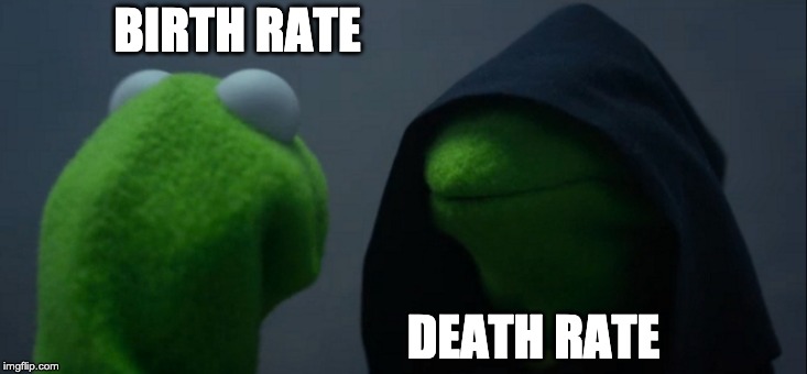 Evil Kermit Meme | BIRTH RATE; DEATH RATE | image tagged in memes,evil kermit | made w/ Imgflip meme maker