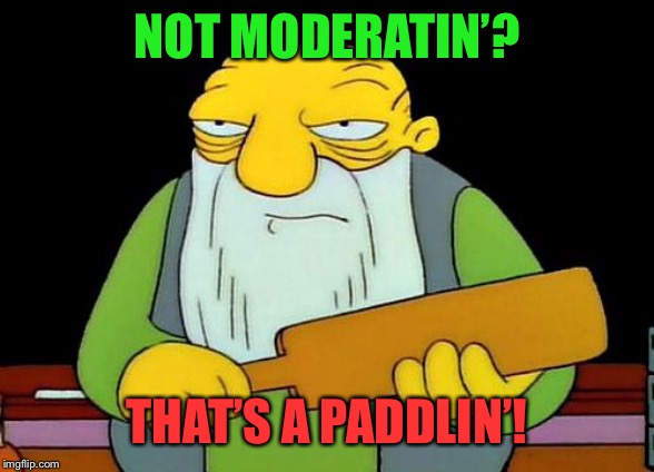 Thats a Paddlin | NOT MODERATIN’? THAT’S A PADDLIN’! | image tagged in thats a paddlin | made w/ Imgflip meme maker
