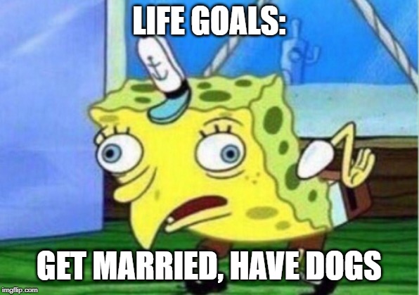 Mocking Spongebob | LIFE GOALS:; GET MARRIED, HAVE DOGS | image tagged in memes,mocking spongebob | made w/ Imgflip meme maker