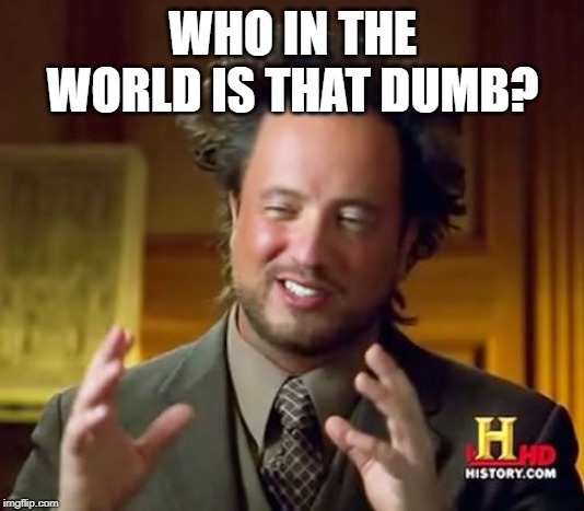 Ancient Aliens Meme | WHO IN THE WORLD IS THAT DUMB? | image tagged in memes,ancient aliens | made w/ Imgflip meme maker