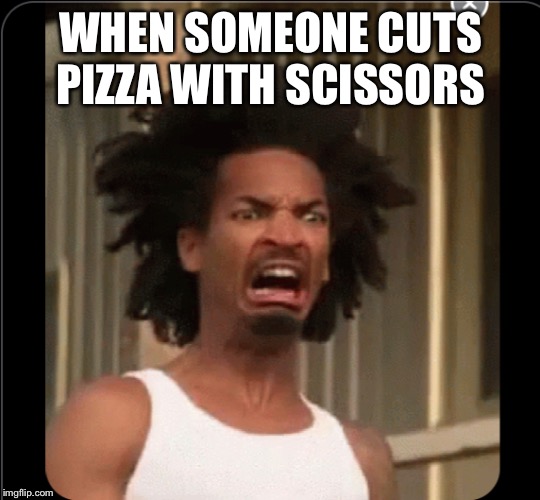 Disgusted | WHEN SOMEONE CUTS PIZZA WITH SCISSORS | image tagged in disgusted | made w/ Imgflip meme maker