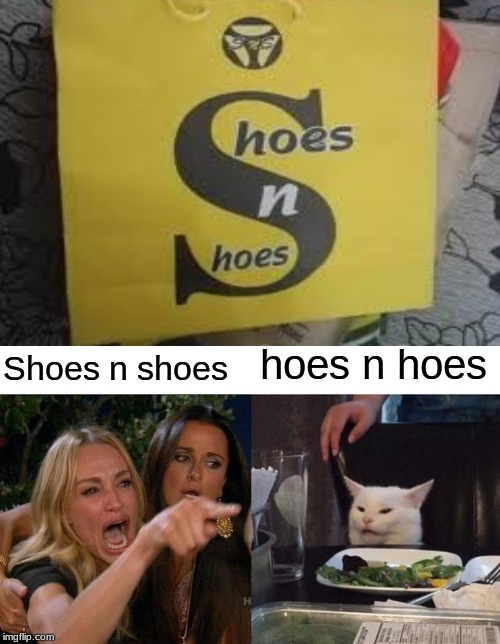 hoes n hoes; Shoes n shoes | image tagged in memes,woman yelling at cat | made w/ Imgflip meme maker