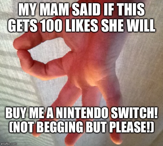 MY MAM SAID IF THIS GETS 100 LIKES SHE WILL; BUY ME A NINTENDO SWITCH! (NOT BEGGING BUT PLEASE!) | image tagged in nintendo switch | made w/ Imgflip meme maker