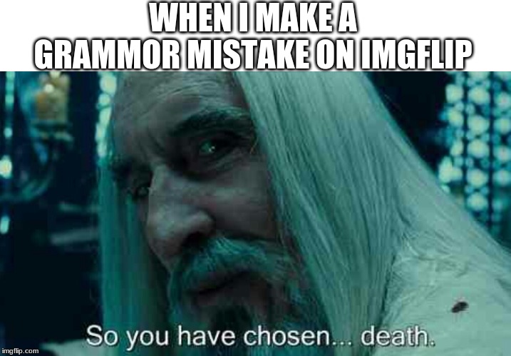 So you have chosen death | WHEN I MAKE A GRAMMOR MISTAKE ON IMGFLIP | image tagged in so you have chosen death | made w/ Imgflip meme maker