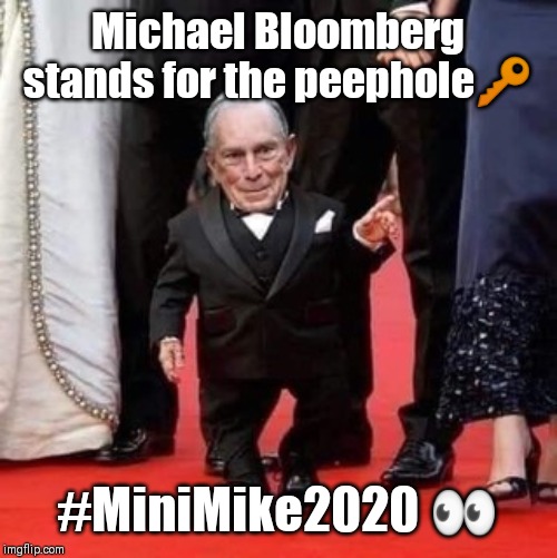 Michael Bloomberg stands for the peephole. #MiniMike2020 | Michael Bloomberg stands for the peephole🔑; #MiniMike2020 👀 | image tagged in minimike2020 for the peephole,billionaire,democratic convention,dnc,crying democrats,feel the bern | made w/ Imgflip meme maker