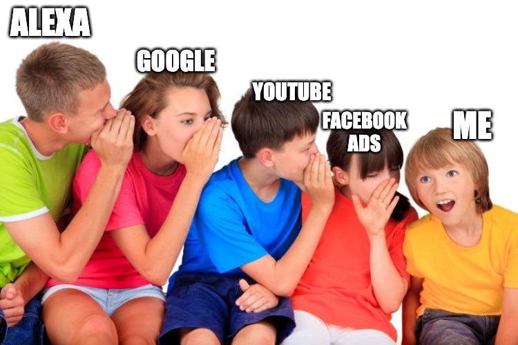 How did you know that? | ALEXA; GOOGLE; YOUTUBE; FACEBOOK ADS; ME | image tagged in facebook,alexa,google,comedy,funny,surprised | made w/ Imgflip meme maker