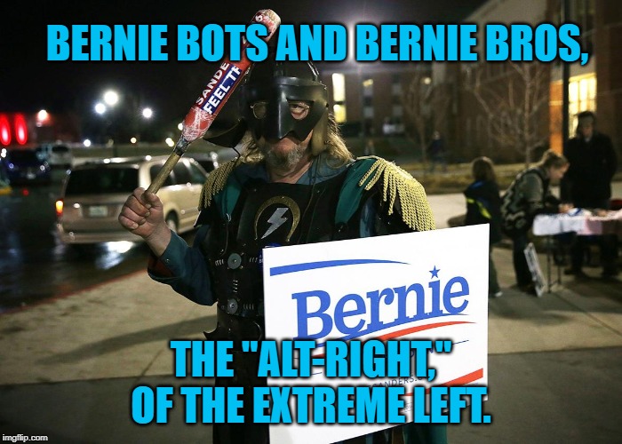 Bernie-Bros and Bots | BERNIE BOTS AND BERNIE BROS, THE "ALT-RIGHT," OF THE EXTREME LEFT. | image tagged in politics | made w/ Imgflip meme maker