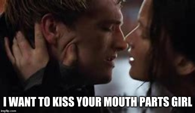 I WANT TO KISS YOUR MOUTH PARTS GIRL | image tagged in hunger games kiss | made w/ Imgflip meme maker