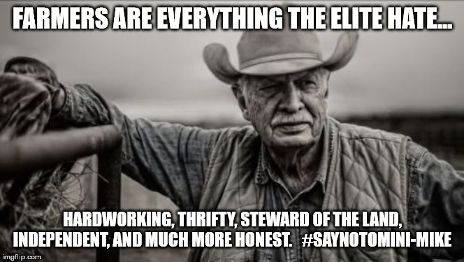 So God Made A Farmer | FARMERS ARE EVERYTHING THE ELITE HATE... HARDWORKING, THRIFTY, STEWARD OF THE LAND, INDEPENDENT, AND MUCH MORE HONEST.   #SAYNOTOMINI-MIKE | image tagged in memes,so god made a farmer | made w/ Imgflip meme maker