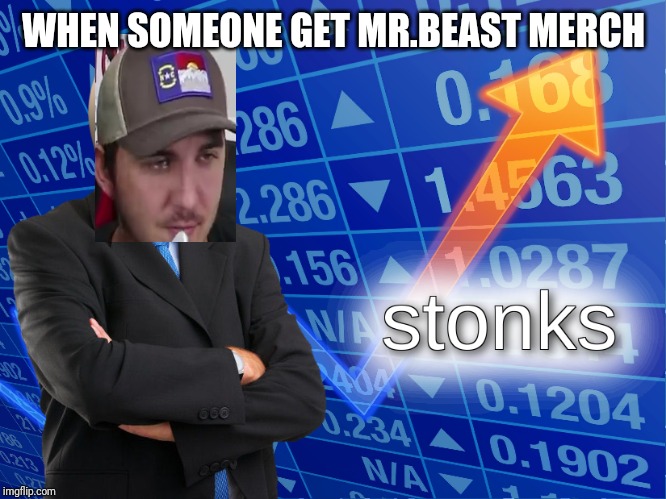 I couldn't find a mr.Beast Logo. | WHEN SOMEONE GET MR.BEAST MERCH | image tagged in stonks,mr beast,gifs,memes,stonks not stonks,not stonks | made w/ Imgflip meme maker
