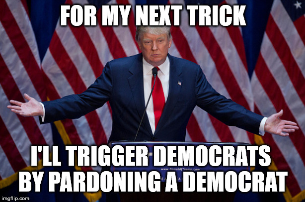 Donald Trump | FOR MY NEXT TRICK; I'LL TRIGGER DEMOCRATS 
BY PARDONING A DEMOCRAT | image tagged in donald trump | made w/ Imgflip meme maker
