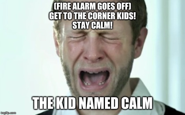 Crying Man | (FIRE ALARM GOES OFF)
GET TO THE CORNER KIDS!
STAY CALM! THE KID NAMED CALM | image tagged in crying man | made w/ Imgflip meme maker