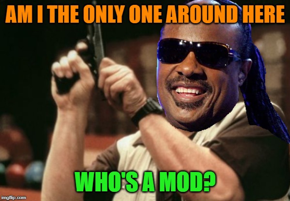 He's wondering... | AM I THE ONLY ONE AROUND HERE; WHO'S A MOD? | image tagged in mod,stevie wonder,am i the only one around here | made w/ Imgflip meme maker