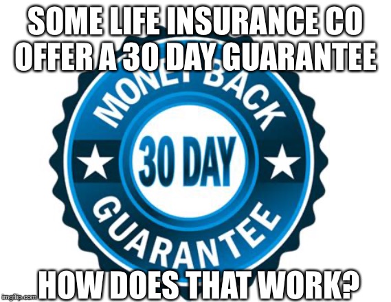 Money back | SOME LIFE INSURANCE CO
OFFER A 30 DAY GUARANTEE; HOW DOES THAT WORK? | image tagged in i guarantee it | made w/ Imgflip meme maker