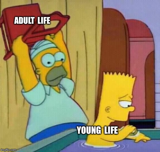 Truth | ADULT  LIFE; YOUNG  LIFE | image tagged in adult,young,bart,homer,the simpsons | made w/ Imgflip meme maker