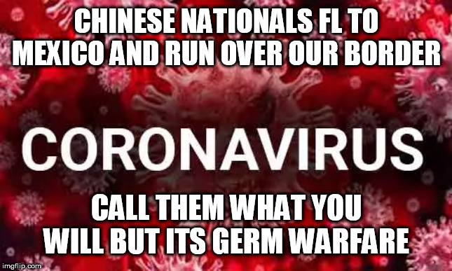 virus | CHINESE NATIONALS FL TO MEXICO AND RUN OVER OUR BORDER; CALL THEM WHAT YOU WILL BUT ITS GERM WARFARE | image tagged in virus | made w/ Imgflip meme maker