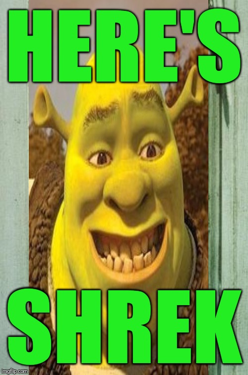 Here's SHREK xD lolololol | HERE'S; SHREK | image tagged in heres johnny,smiling shrek,memes,dank memes,savage memes,shrek | made w/ Imgflip meme maker