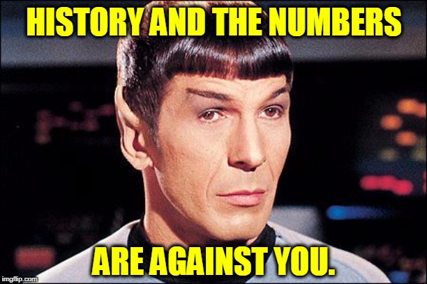 Condescending Spock | HISTORY AND THE NUMBERS ARE AGAINST YOU. | image tagged in condescending spock | made w/ Imgflip meme maker