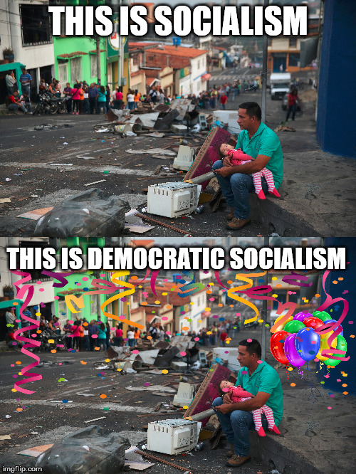 Same result but with more "democracy" | THIS IS SOCIALISM; THIS IS DEMOCRATIC SOCIALISM | image tagged in socialism,democratic socialism,same | made w/ Imgflip meme maker