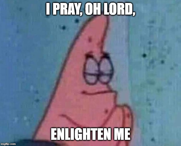 Patrick Praying | I PRAY, OH LORD, ENLIGHTEN ME | image tagged in patrick praying | made w/ Imgflip meme maker