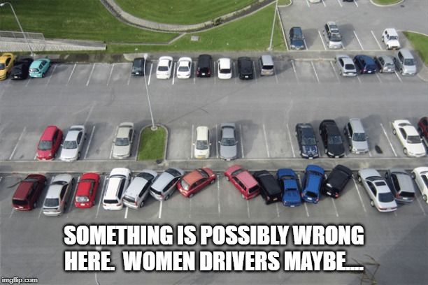 women parking | SOMETHING IS POSSIBLY WRONG HERE.  WOMEN DRIVERS MAYBE.... | image tagged in parking | made w/ Imgflip meme maker