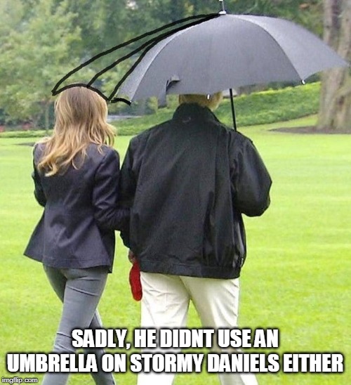 SADLY, HE DIDNT USE AN UMBRELLA ON STORMY DANIELS EITHER | made w/ Imgflip meme maker