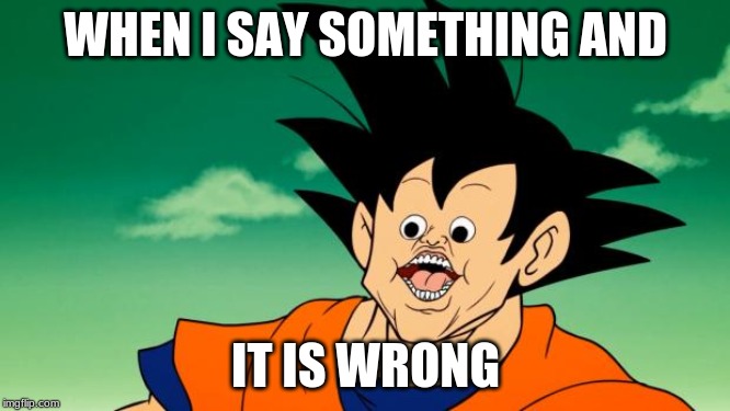 Derpy Interest Goku | WHEN I SAY SOMETHING AND; IT IS WRONG | image tagged in derpy interest goku | made w/ Imgflip meme maker