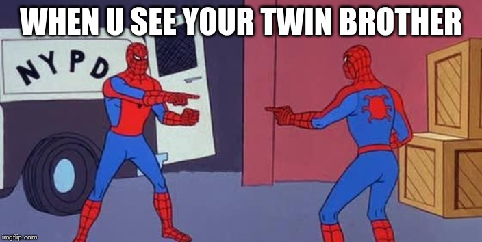 Spider Man Double | WHEN U SEE YOUR TWIN BROTHER | image tagged in spider man double | made w/ Imgflip meme maker