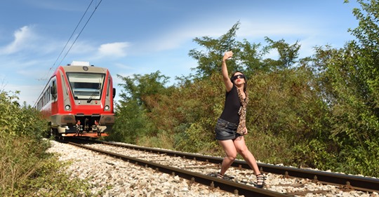 High Quality SELFIE GIRL AND TRAIN Blank Meme Template