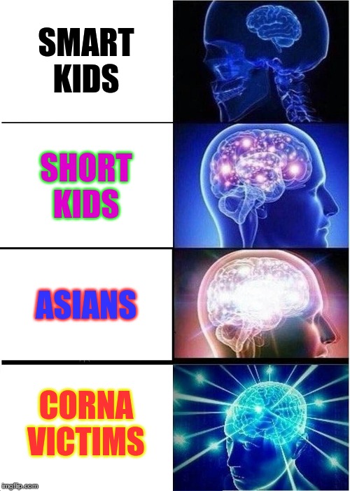 Expanding Brain | SMART KIDS; SHORT KIDS; ASIANS; CORNA VICTIMS | image tagged in memes,expanding brain | made w/ Imgflip meme maker