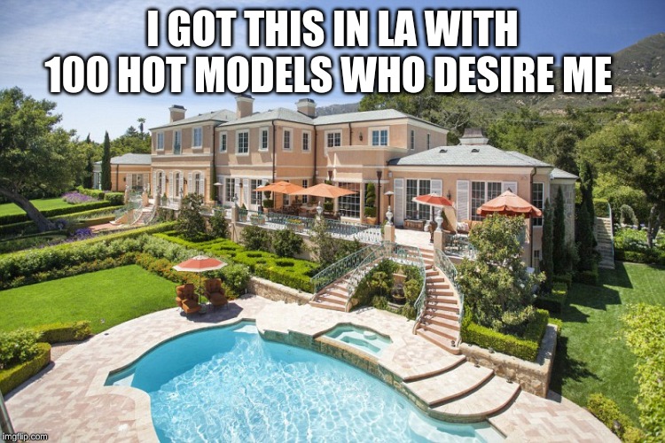 Beach Mansion | I GOT THIS IN LA WITH 100 HOT MODELS WHO DESIRE ME | image tagged in beach mansion | made w/ Imgflip meme maker