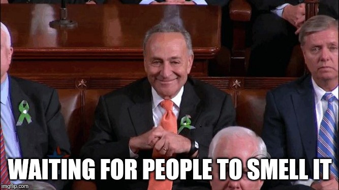 Chuck Schumer Creepy | WAITING FOR PEOPLE TO SMELL IT | image tagged in chuck schumer creepy | made w/ Imgflip meme maker