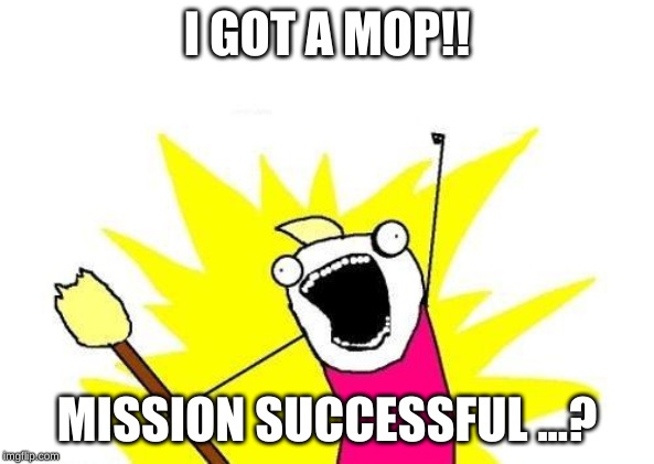 X All The Y Meme | I GOT A MOP!! MISSION SUCCESSFUL ...? | image tagged in memes,x all the y | made w/ Imgflip meme maker