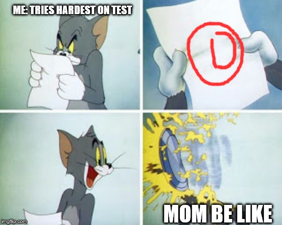 tom and jerry | ME: TRIES HARDEST ON TEST; MOM BE LIKE | image tagged in tom and jerry | made w/ Imgflip meme maker