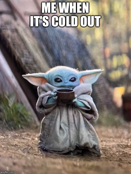 BABY YODA TEA | ME WHEN IT'S COLD OUT | image tagged in baby yoda tea | made w/ Imgflip meme maker