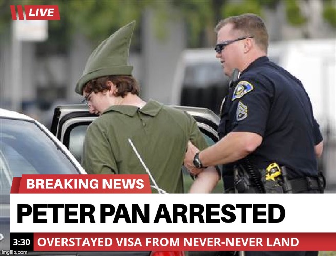 Disney On I.C.E. | image tagged in peter pan,ice,disney,arrest,never-never land | made w/ Imgflip meme maker
