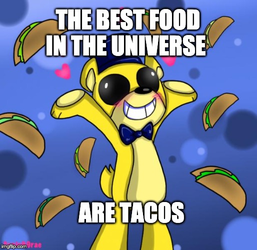 goldie and tacos | THE BEST FOOD IN THE UNIVERSE; ARE TACOS | image tagged in goldie and tacos | made w/ Imgflip meme maker