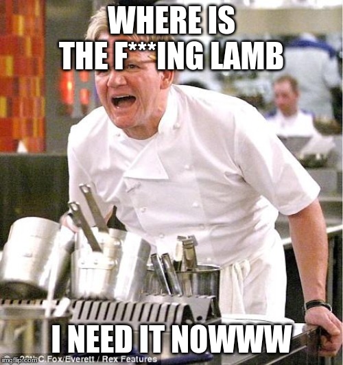 Chef Gordon Ramsay Meme | WHERE IS THE F***ING LAMB; I NEED IT NOWWW | image tagged in memes,chef gordon ramsay | made w/ Imgflip meme maker