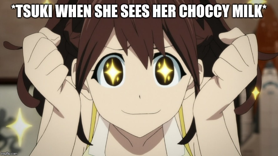 anime excited | *TSUKI WHEN SHE SEES HER CHOCCY MILK* | image tagged in anime excited | made w/ Imgflip meme maker