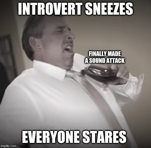 INTROVERT SNEEZES; FINALLY MADE A SOUND ATTACK; EVERYONE STARES | image tagged in first world problems | made w/ Imgflip meme maker