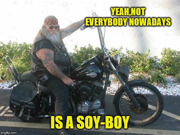 biker | YEAH,NOT EVERYBODY NOWADAYS IS A SOY-BOY | image tagged in biker | made w/ Imgflip meme maker