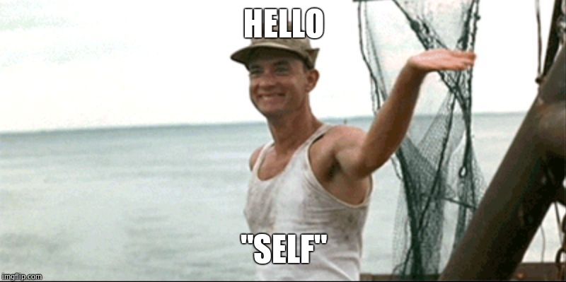 Forest Gump waving | HELLO "SELF" | image tagged in forest gump waving | made w/ Imgflip meme maker