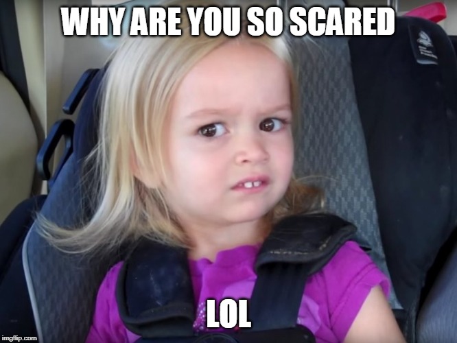 Huh? | WHY ARE YOU SO SCARED LOL | image tagged in huh | made w/ Imgflip meme maker