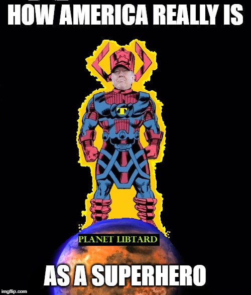 TRUMPACTUS Destroyer of Libtards! | HOW AMERICA REALLY IS AS A SUPERHERO | image tagged in trumpactus destroyer of libtards | made w/ Imgflip meme maker