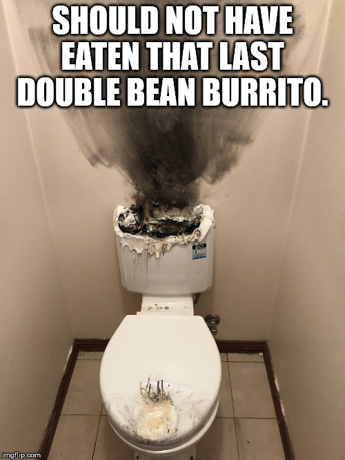 Or maybe had too much hot sauce | SHOULD NOT HAVE EATEN THAT LAST DOUBLE BEAN BURRITO. | image tagged in toilet humor,burrito | made w/ Imgflip meme maker