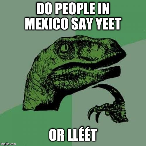 Philosoraptor Meme | DO PEOPLE IN MEXICO SAY YEET; OR LLÉÉT | image tagged in memes,philosoraptor | made w/ Imgflip meme maker