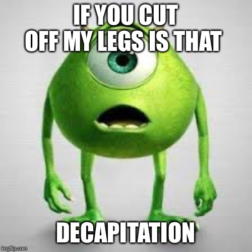 Funny | IF YOU CUT OFF MY LEGS IS THAT; DECAPITATION | image tagged in question | made w/ Imgflip meme maker