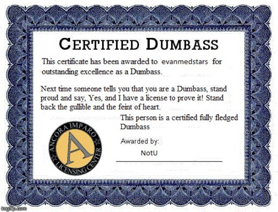 Dumbass award | image tagged in dumbass award | made w/ Imgflip meme maker