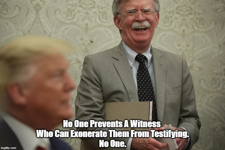 "No One Prevents A Witness Who Can Exonerate Them From Testifying" | No One Prevents A Witness 
Who Can Exonerate Them From Testifying.
No One. | image tagged in non disclosure,bolton,trump lies out loud,trump lies by covering up,trump lies more easily than he metabolizes,trump has told ov | made w/ Imgflip meme maker